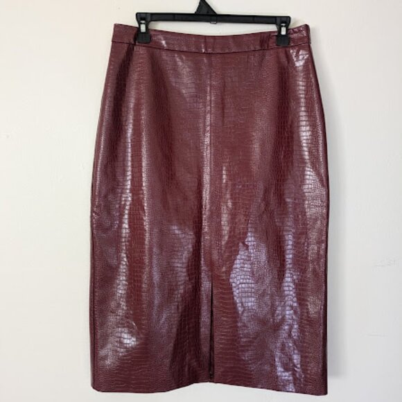 Sunday in Brooklyn Anthropologie Red Wine Maxine Faux Croc Pencil Skirt M - Picture 1 of 5